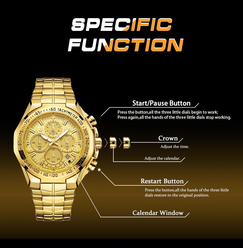 WWOOR Wò Ài 8868 Men's Trendy Luminous Steel Band Waterproof Quartz Sports Watch