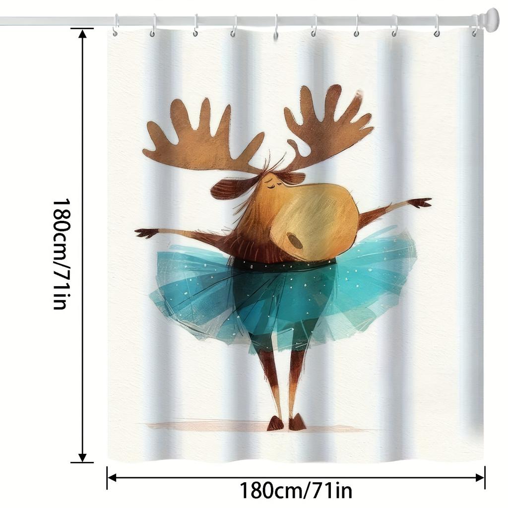 Modern Cartoon Moose Ballet Shower Curtain - Humorous & Whimsical Design, 100% Polyester, Machine Washable, Includes Hooks