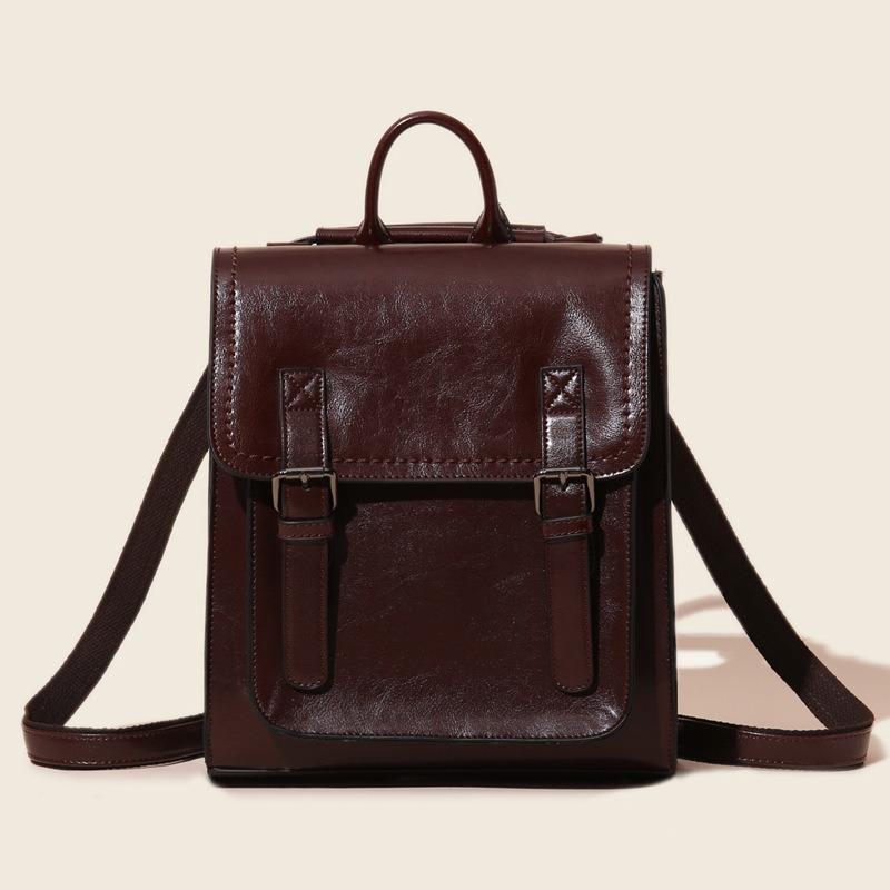 Women's Backpack Genuine Leather Women's Bag Fashion Oil Wax Bag Cowhide Bag Backpack