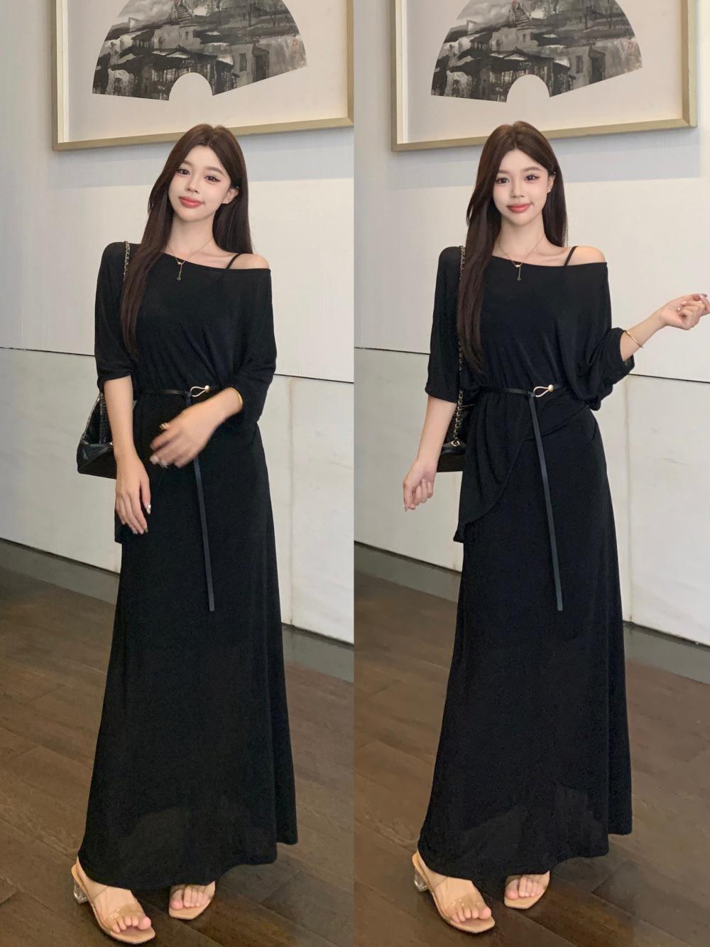 Elegant Plus Size Women s 2025 Summer Slimming Two-Piece Long Dress Set XL