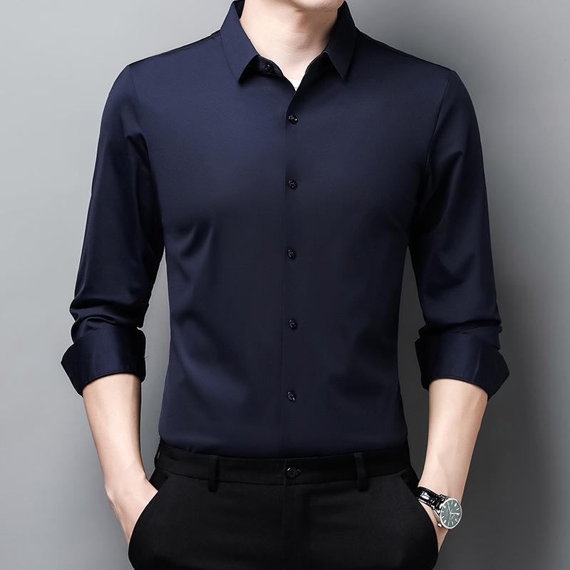 Men's Solid Color Stretch Long-Sleeve Button-Down Shirt - Autumn 2022