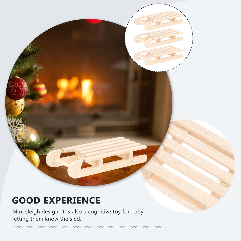 3Pcs Mini Wooden Sleigh Xmas Decoration Unfinished Wood Sled Crafts Home Decor Tabletop Ornament Unfinished Wood Sleigh