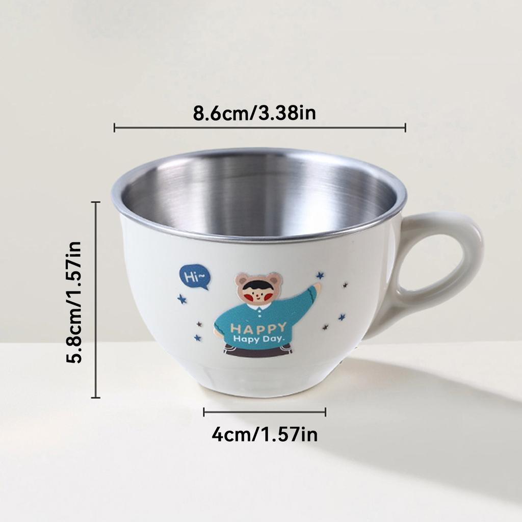 Mini Cartoon Children Water Cup With Handle 304 Stainless Steel Double Wall Milk Coffee Mug Durable Anti Scalding Drinking Cup