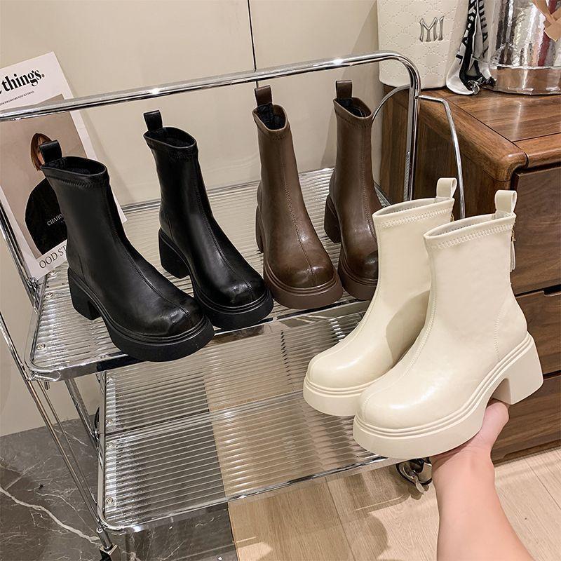 Thick-soled 2025 short boots new retro autumn and winter heightening small elastic thin Martin boots women's spring and autumn