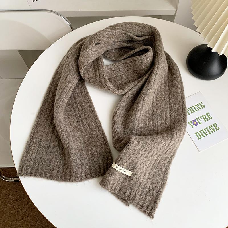 New Style Wool Solid Color Knitted Scarf for Women Winter Korean Style High End Warm and Cold Protection Neck Scarf