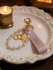 Dior Beauty Peripheral Keychain, Pink Ribbon Pearl Bag Charm, Brand Cosmetic Accessory, CD Star Metal Pendant Key Ring for Women
