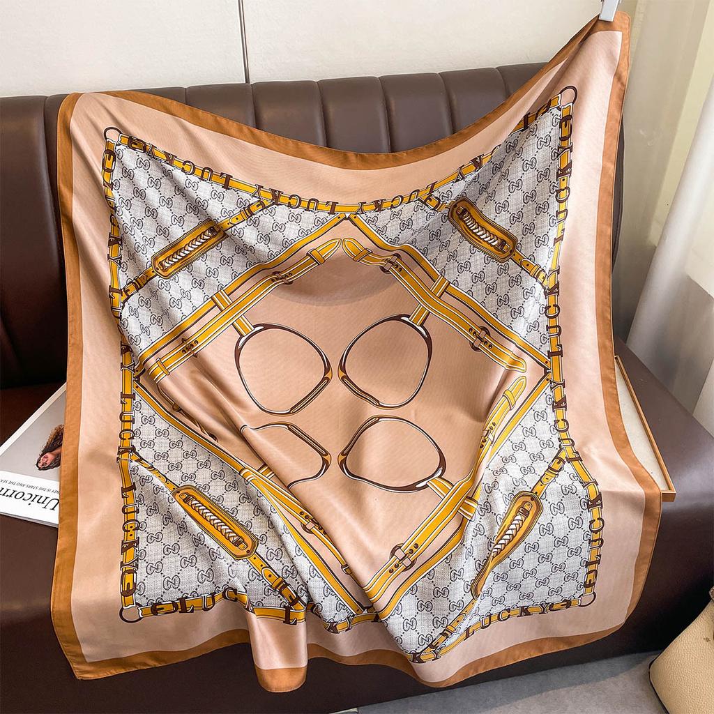 Summer new fashion trend scarf female navy style professional square scarf simulation silk 91 shawl European and American sunscreen silk scarf