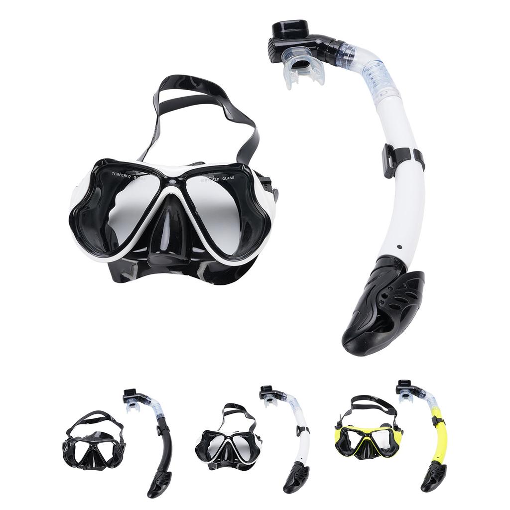 Adult Snorkel Set Wide View High Definition Tempered Glass Lens Diving Goggles and Full Dry Snorkel 