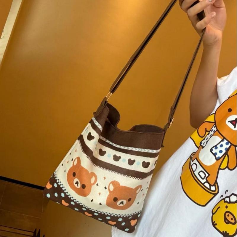 Cute Cartoon Relax Bear Crossbody Bag Large Capacity Canvas Shoulder Bag Lovely Portable Messenger Bag For Girls Gift