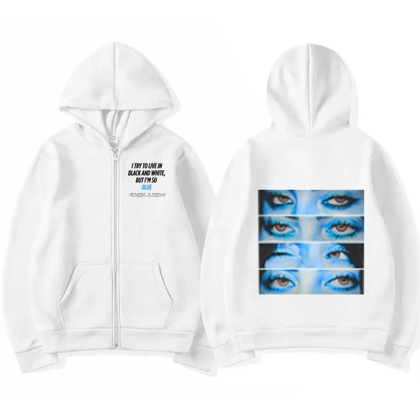 Blue Eyes Hit Me Hard and Soft Zipper Hoodie  Coat Men Women Vintage Oversized Streetwear Unisex Fleece Zip-up Jacket