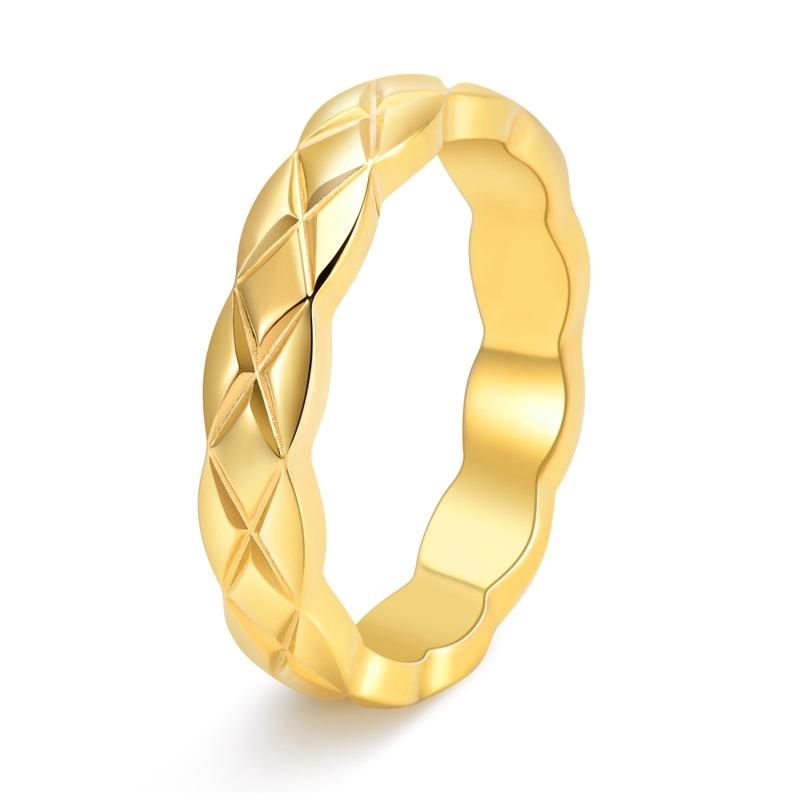 Titanium Steel Couple Rings Diamond Checkerboard Rainbow Color 18K Gold Jewelry