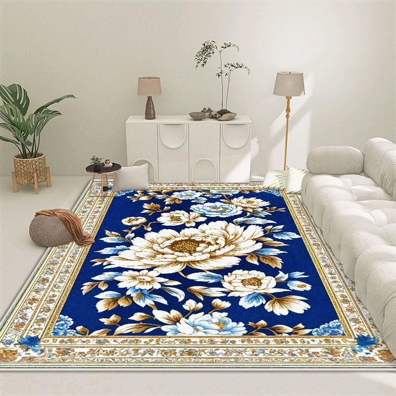 Europäischer Luxus Goldener Rand Wohnzimmerteppich Blumendesign Weich Rutschfest Mädchenzimmer Dekor Teppich Waschbar Schminktischmatte