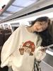 Women Cute Cartoon Print Thick Hoodie Ladies Autumn and Winter Round Neck Long Sleeve Pullover Sweatshirt Top for Student