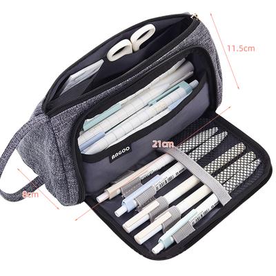 Cute Pencil Box Bag Big Storage Pencil Case with Pen Slot Mesh Pocket Stationery Organizer Makeup