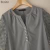 ZANZEA Women Casual V-Neck Mesh Splice Half Sleeve Blouse
