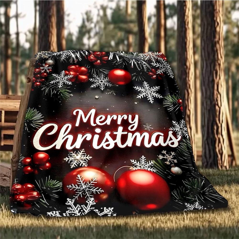 1pc Christmas Decorations Outdoor Flannel Blanket Soft All Season Polyester Throw , Perfect for Picnics & Travel , Picnic Accessory