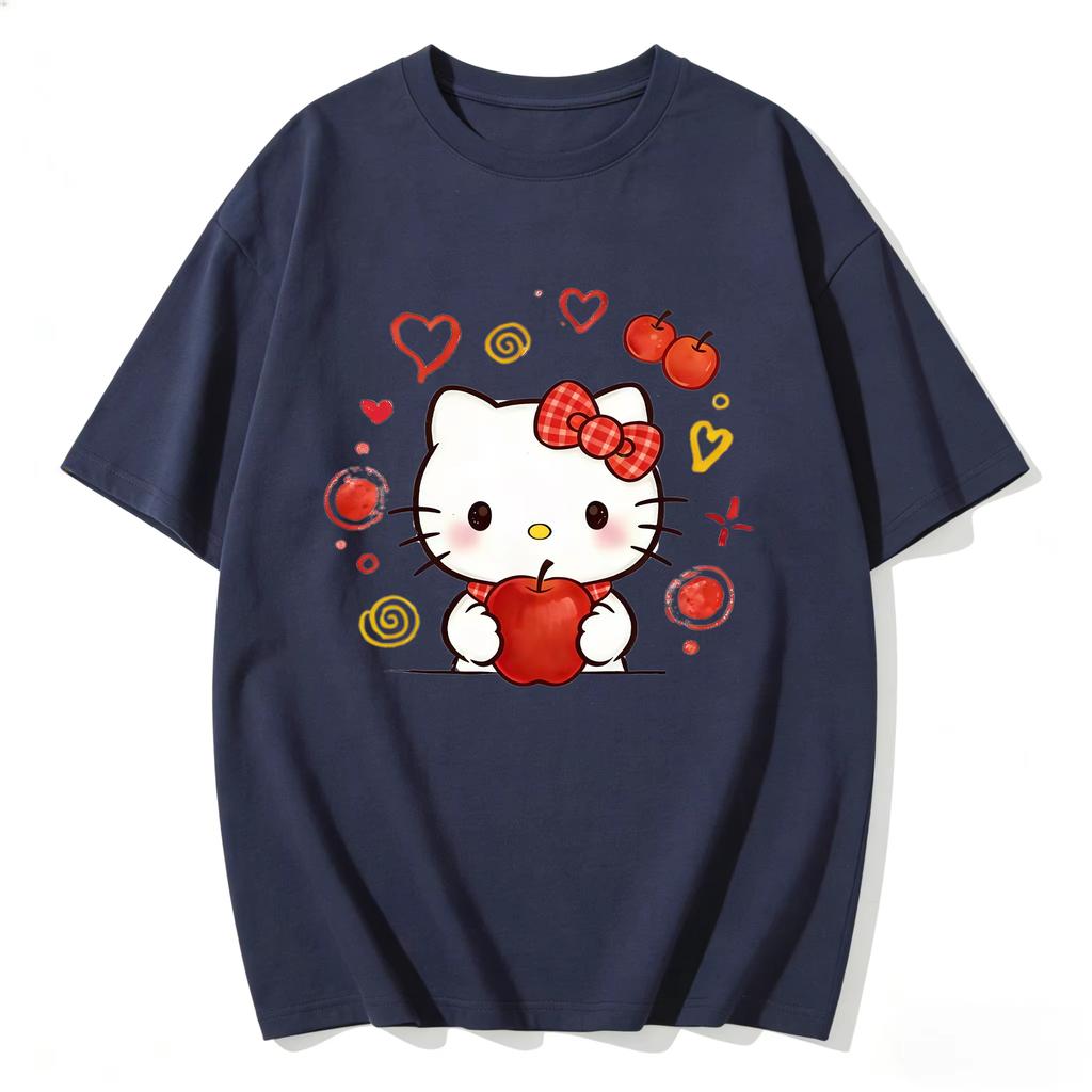 2026 Summer Hello Kitty Cartoon Pattern Printed ShortSleeved Cotton Womens TShirt Classic Fashion Top