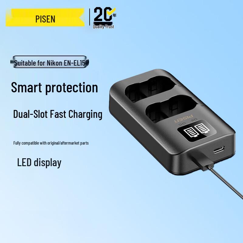Pisen Dual Slot Micro USB Charger for Nikon EN-EL15C Battery