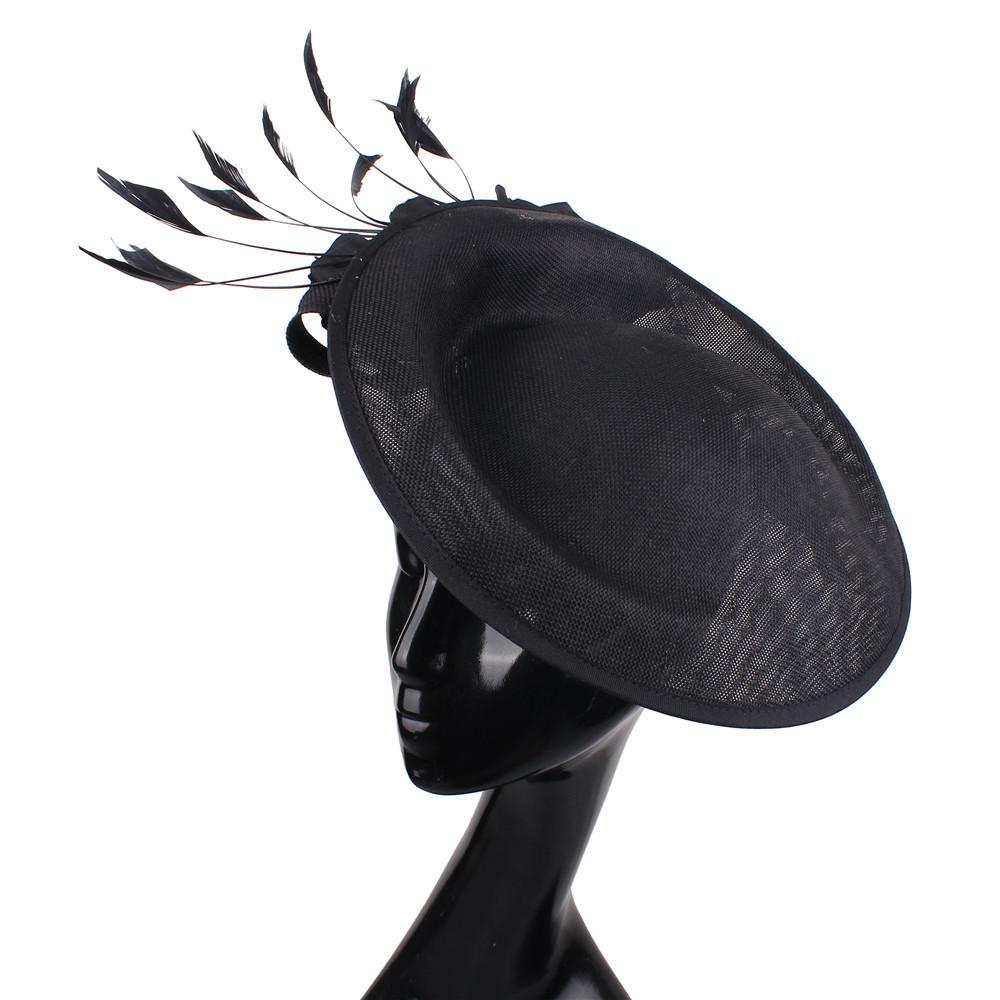 

European And American New Mesh Bridal Hair Accessories Banquet Party Performance Host Feather Beige Top Hat чорний