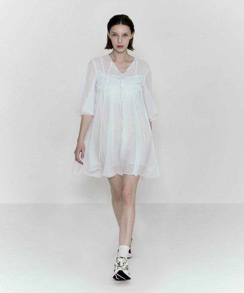NORMOR Strap Detail Chiffon Dress White