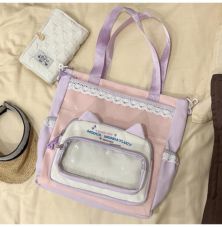 Schoolbag Japanese Ins New High-value Fresh and Sweet Contrasting Color Splicing Make-up Bag Women's Lightweight Large-capacity Backpack