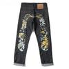 Nuovi jeans stampati alla moda retrò hipster giapponese hip-hop High Street Leisure Slim Straight Ricamo Y2k Pantaloni con cuciture