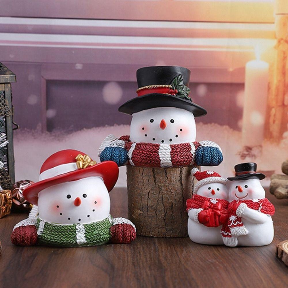 

Resin Snowman Figurines Cartoon Snowman Ornament Home Interior Christmas Statues Gift красный
