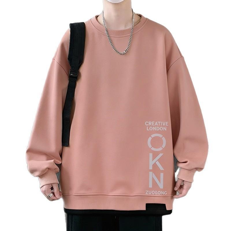 Mens Casual Crewneck Sweatshirt Letter Print Loose Fit Long Sleeve Wear