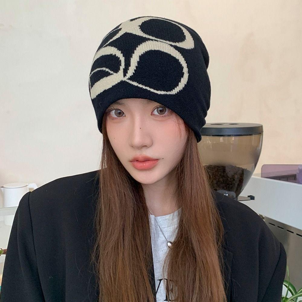 Korean Style Letter Woolen Hat Skull Cap Knitted Pullover Hat Personality Knitted Cap  Warm