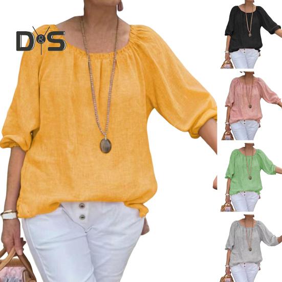 Damer Topper Rund Hals Halv Erm Løs Passform Casual Topper Ensfarget Pustende Lett T-skjorte