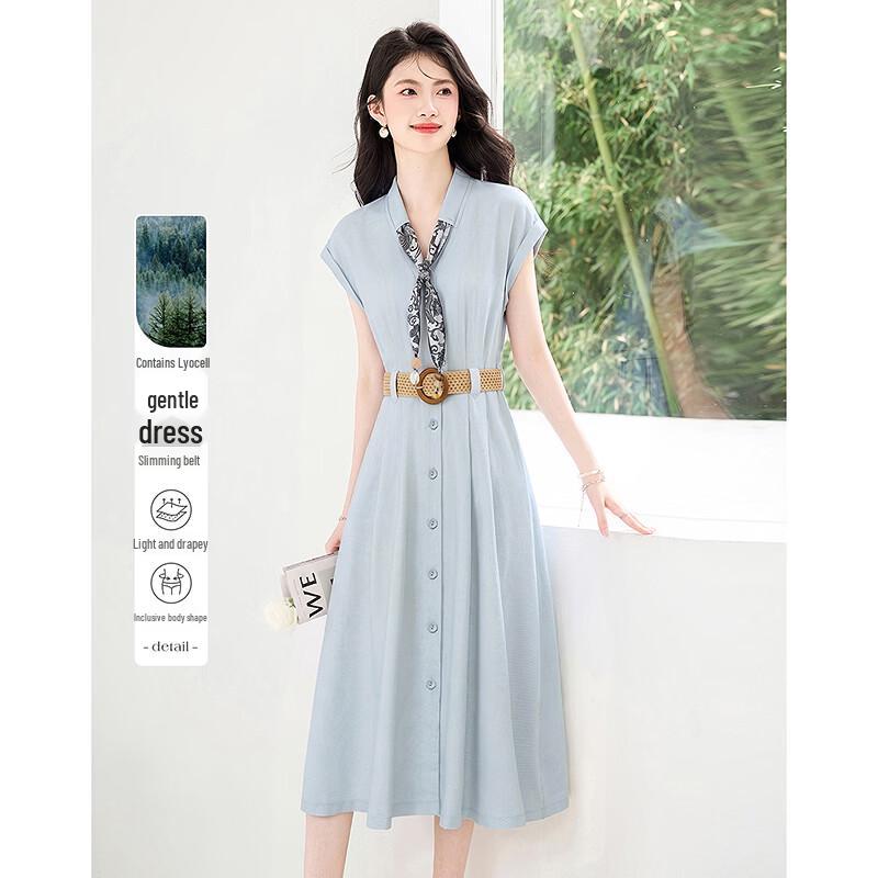 Women s Summer Slimming A-Line Belted Dress S