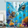 Funny Cat Shark Shower Curtain Ocean Tropical Fish Shower Curtains For Bathroom Kids Cute Fun Underwater World Coral Coastal