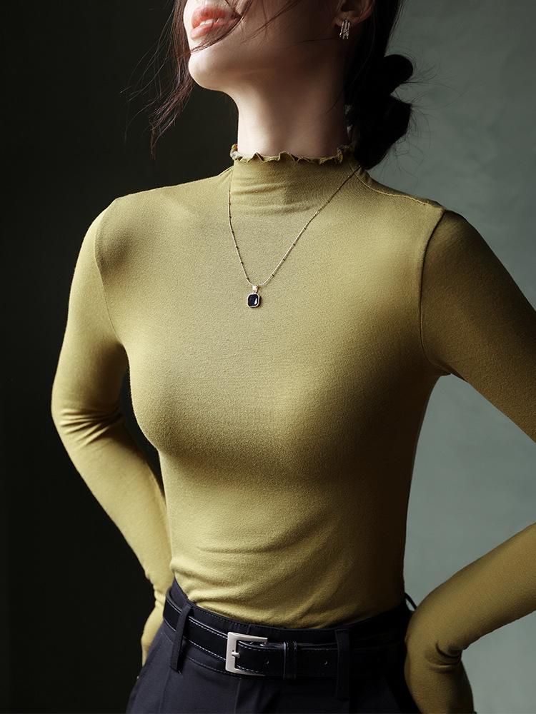 Elegantly Designed Women's Ruffle-Edged Half-High Neck Long-Sleeve Top for Autumn/Winter