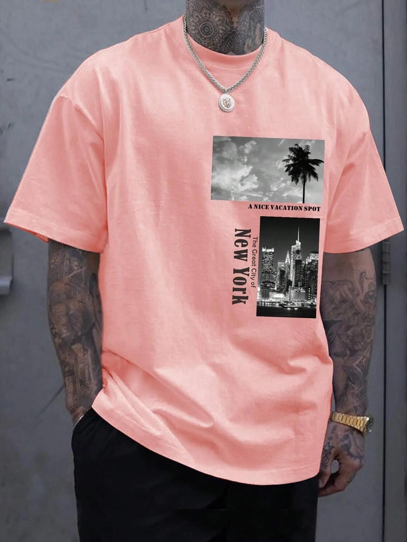 

Модная футболка для мужчин Y2K Топы Бренд Футболка с принтом букв Калифорнии Летняя футболка с коротким рукавом Женская мода Топы с круглым вырезом XXXXXL розовый