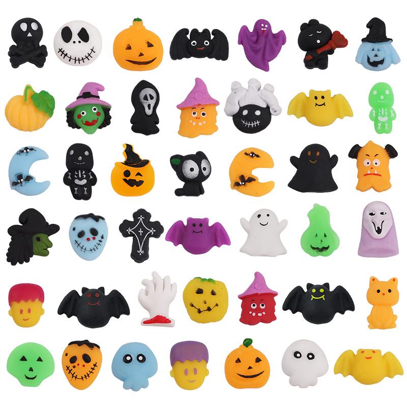 48Pcs Halloween Mochi Squeeze Toys Cute Pumpkin Ghost Trick or Treat Gift Kids Halloween Party Goodie Bag Basket Filler Favors