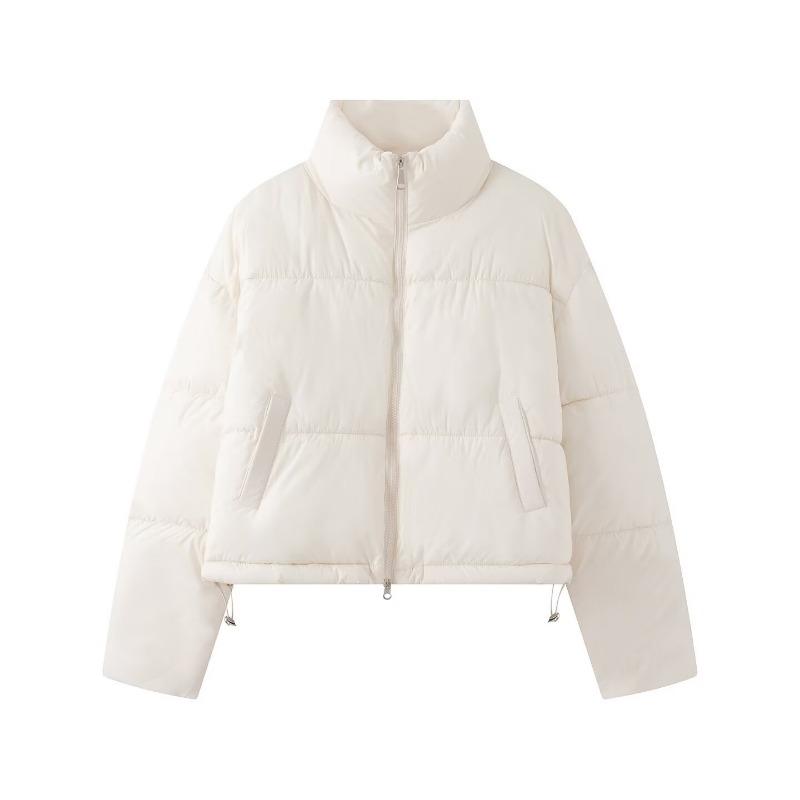 Women Slim Fit Long Sleeve Stand Collar Solid Cotton Padded Coat