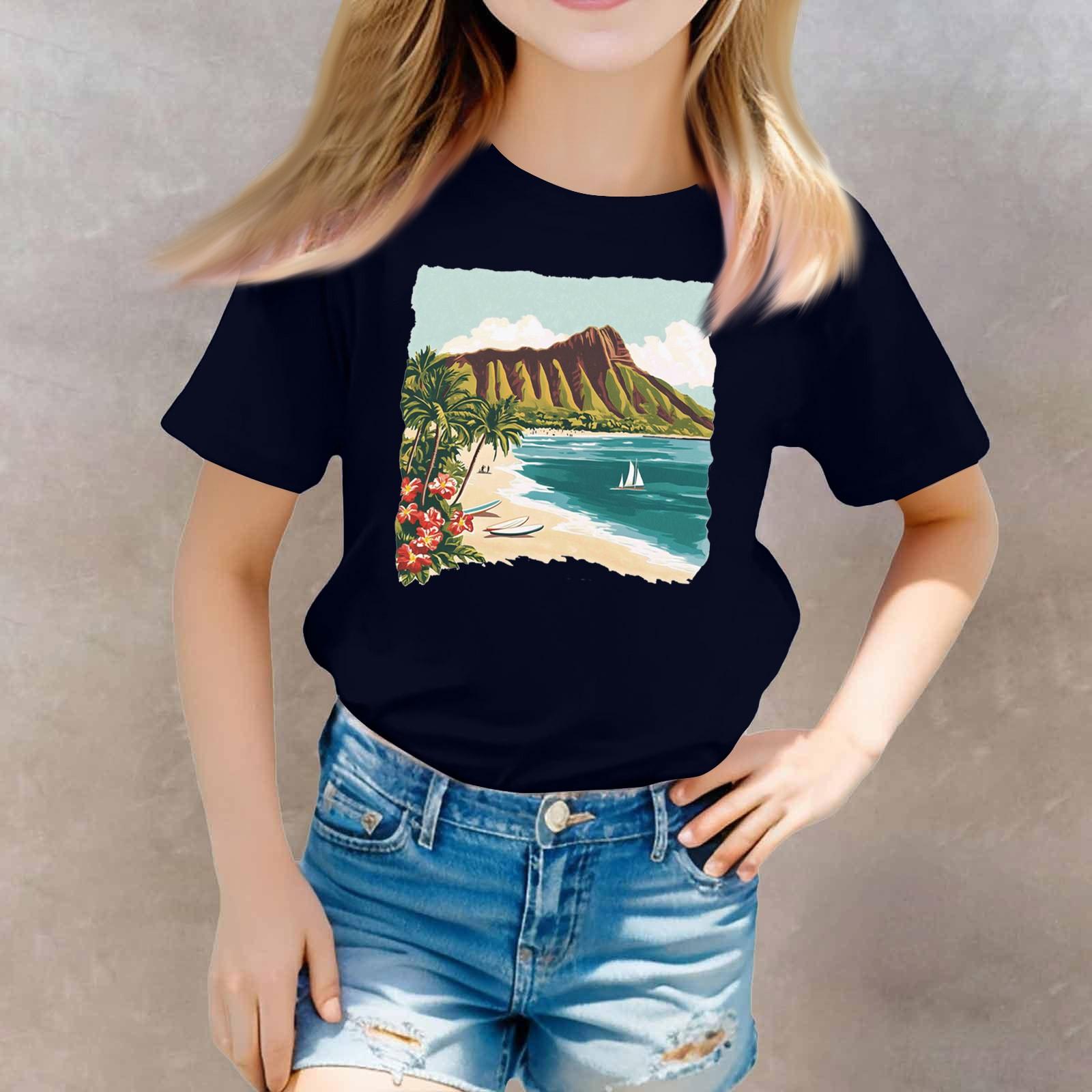 

Футболка с короткими рукавами и круглым вырезом для девочек в стиле кэжуал 140