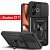 For Realme GT7 Pro/ GT7 Case–Slide Camera Cover+Ring Stand+Magnetic Attraction, Military Grade Shockproof Armor Back Cover, Drop Protectio