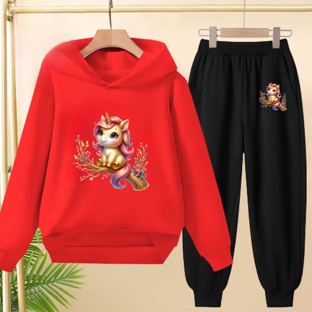 Cute Printed Hooded Sportswear Sets and Casual Sportswear Pants for Autumn and Winter Are Suitable for Boys and Girls Aged 3to12