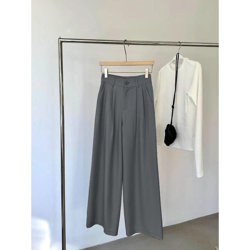 Womens High Waisted Pleated Wide Leg Trousers Casual Suit Pants