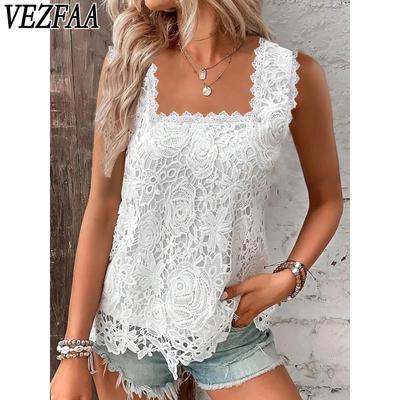 Damesmode Casual Zomer Lente Effen Kleur Print Mouwloos Vierkante Hals Blouses & Shirts