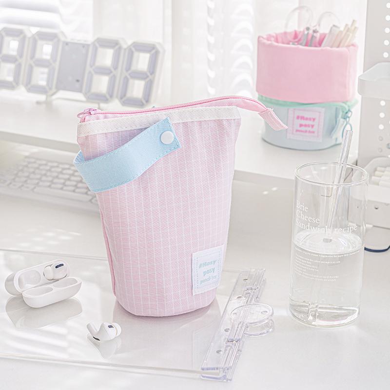 Milky Box Pokrowiec na ołówki i długopisy Kontrastowy składany stojak z uchwytem na długopisy Kieszonkowy woreczek do przechowywania na stole Szkolny