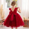 Toddler Girl Red Christmas Princess Dress Cute Baby Girl Birthday Party Tutu Gown Newborn Backless Bow Beading Costume