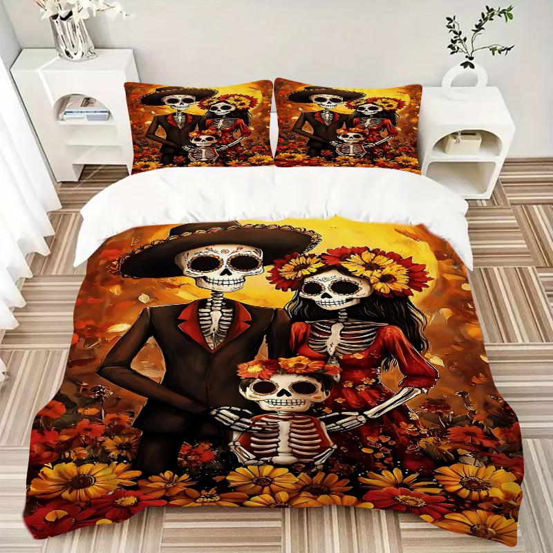 3pcs Day of the Dead Duvet Cover Set - Includes 1 Duvet Cover and 2 Pillowcases, No Quilt Core, All-Season Home Decor yy251111021