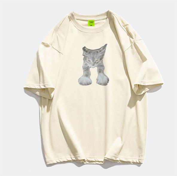 Large size pure cotton American front shoulder short-sleeved t-shirt women's summer niche design sense high street loose top and clothing ins trendy