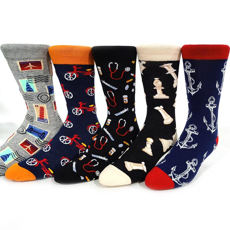 5 Pairs/Pack Men Funny Socks Casual Hip Hop Creative Cartoon Novelty Calcetines Hombre Street