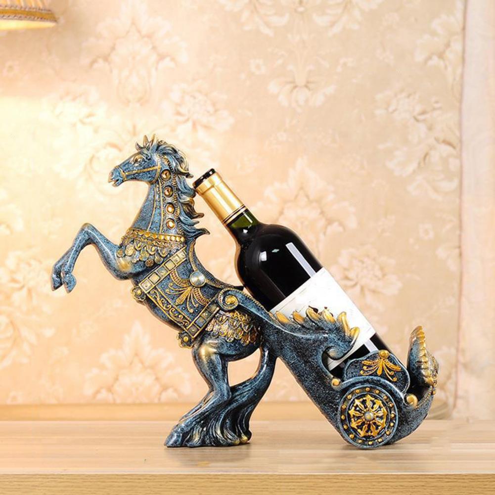Vintage Horse Wine Bottle Holder Resin Horse Statue Sculpture Beer Bottle Display Stand Organizer Rack Home Kitchen Decoration