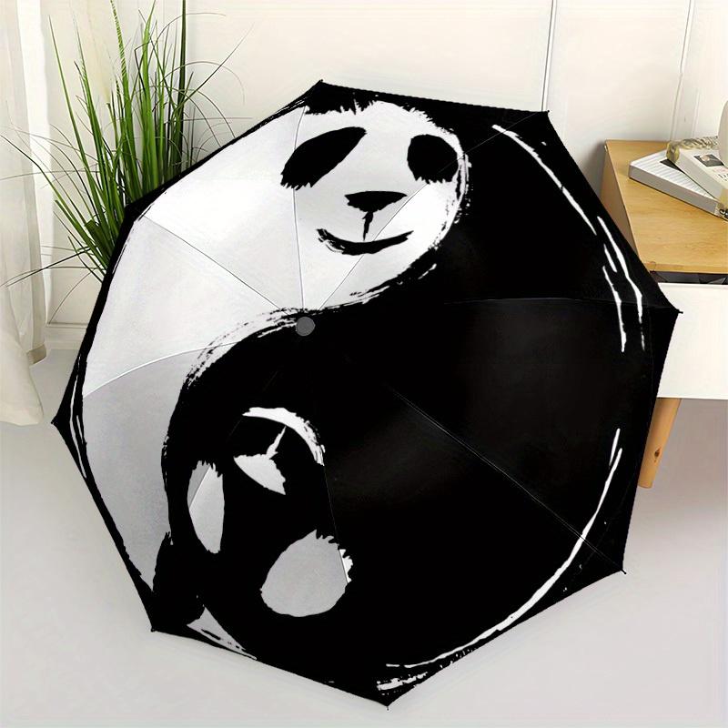 1 Stück Panda YinYang Auto Öffnen/Schließen, Ganzjahres-Tragbarer Faltregenschirm für Damen & Herren, Reisen, Alltag, Formelle Anlässe - Kompakter Luxus-Sonnenschirm, Aus