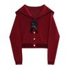 LUXIANGNAN Women's Sea Rose Academic Sailor Collar Short Knit Pullover