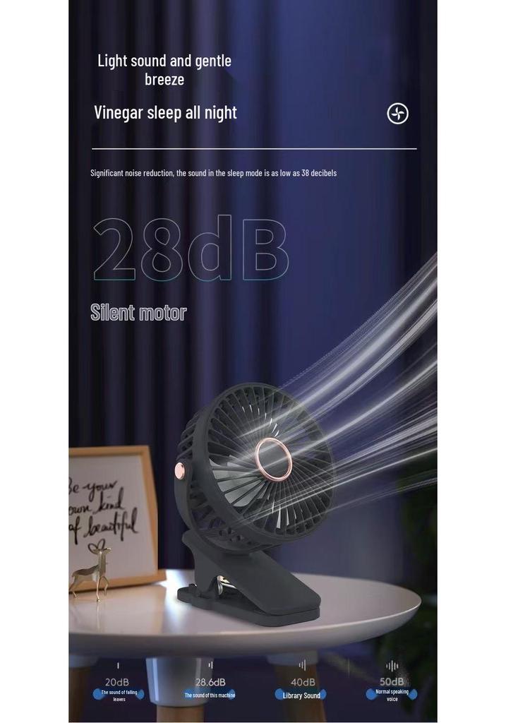 Portable Rechargeable Silent Clip Fan for Bedside, Stroller, or Desk - High Wind Power